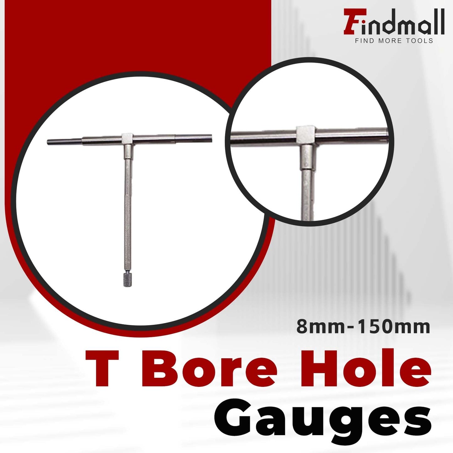 findmall - Juego de 6 calibradores telescópicos de rango de 5/16 a 6 pulgadas, calibre de agujero en T con bolsa de 8 mm a 150 mm, calibre telescópico ajustable