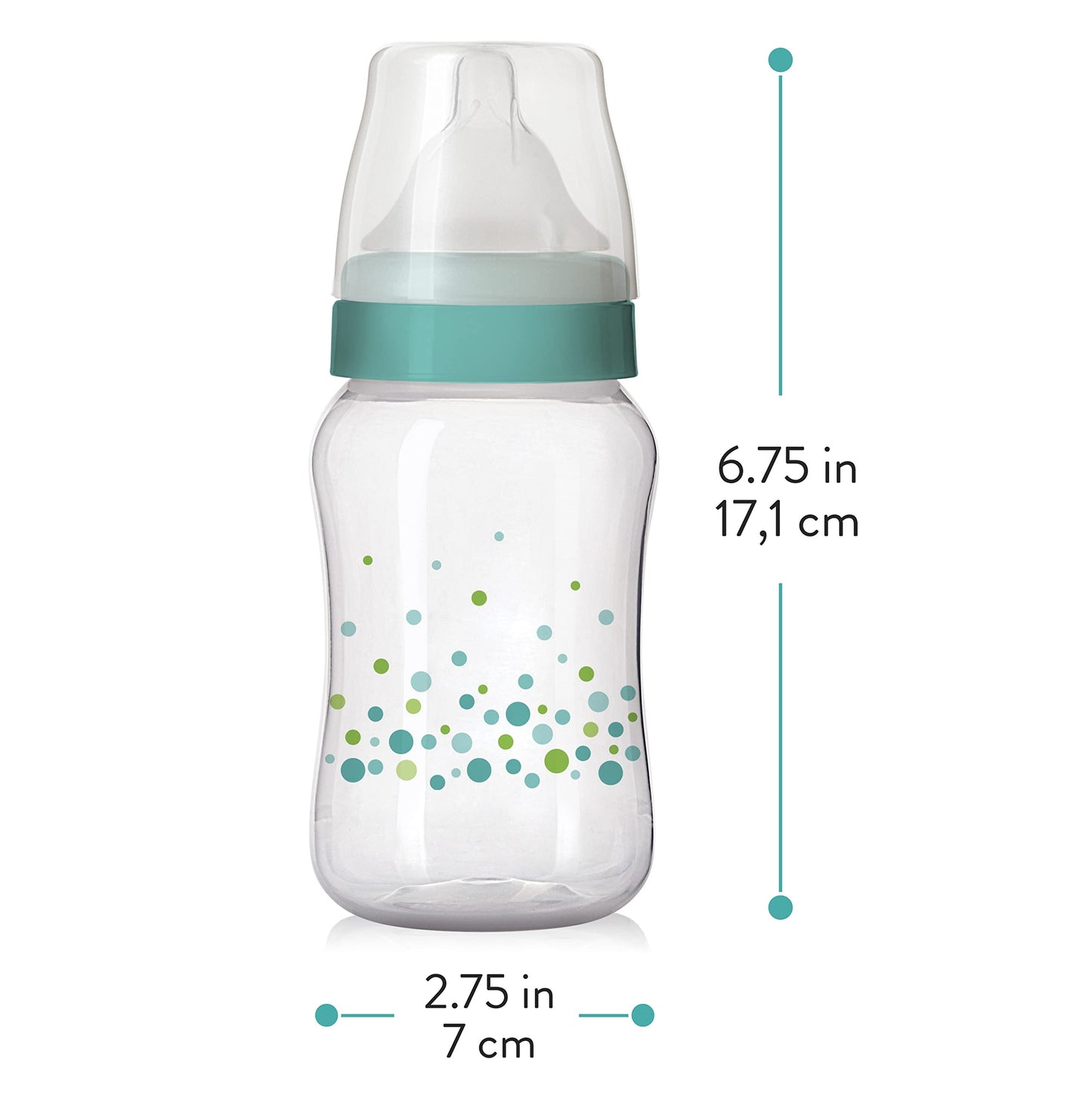 Balance + botellas impresas de cuello ancho, 255 ml, con chupete