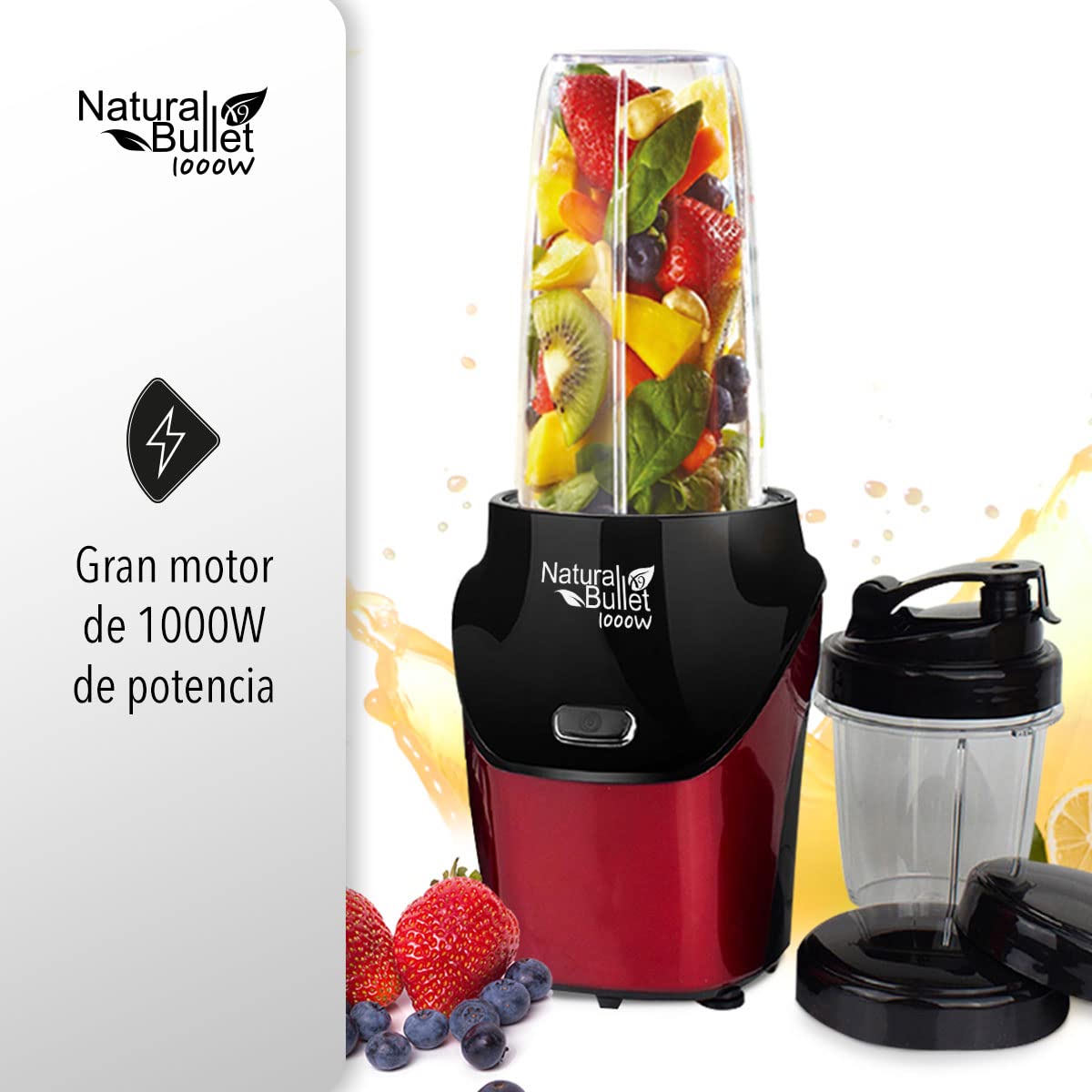 Bullet Blender Licuadora Procesador de Alimentos 1000W Pulverizador de alimentos| Libre BPA | Cuchillas Desmontables Acero Inoxidable| Color Cereza Metálico