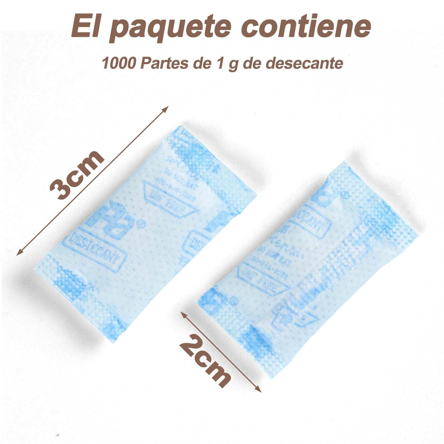1000 Packs Silica Gel 1gramo Deshumidificador Reutilizable, Grado Alimenticio y Farmacéutico, Desecantes Gel de Silica para la Humedad