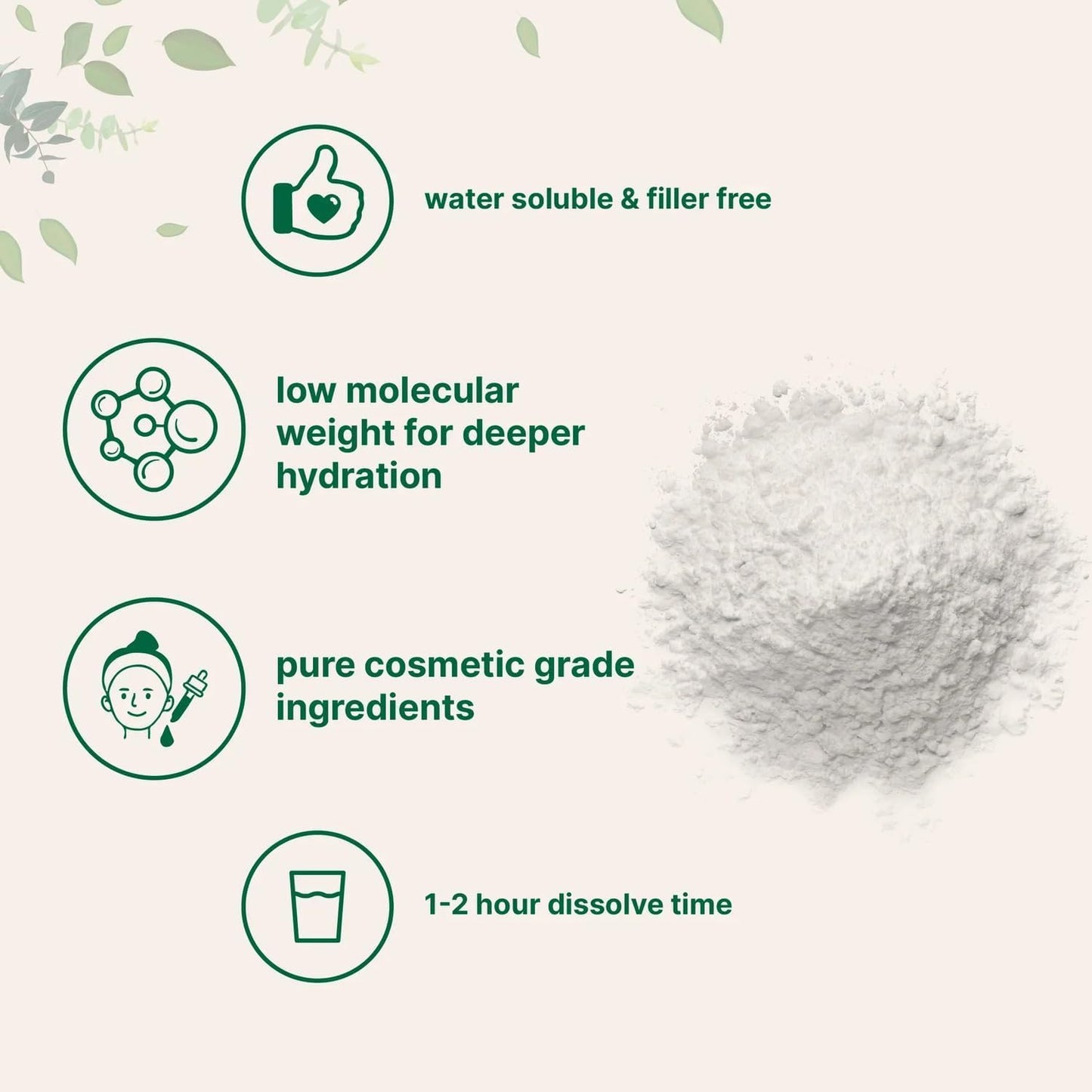 Polvo de Ácido Hialurónico para Suero Facial DIY - Fórmula de Cuidado de Hidratación de la Piel - Grado Cosmético Natural - 100g (1 Pack)