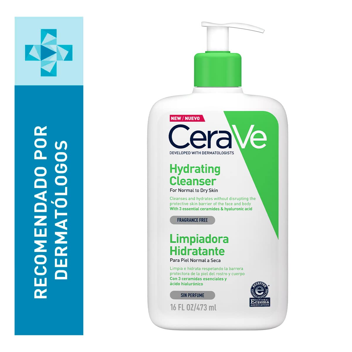 CeraVe Gel Limpiador Espumoso |473ml| Limpiador diario para piel mixta, grasa o con acné | Libre de fragancia + Limpiadora Hidratante |473ml| Limpiador facial diario para piel seca