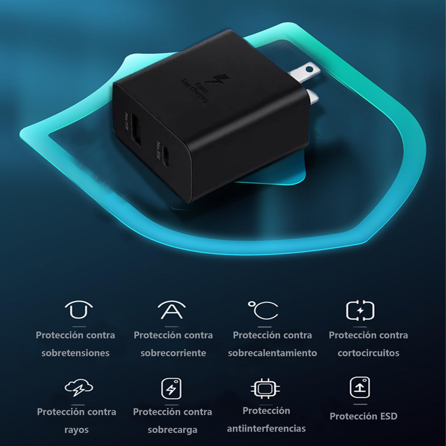 Cargador 45w Carga Rápida, para Samsung Galaxy S23/S24, PD 2 Puertos, USB C+USB A con 1.8M Cable USB c Carga rapida,Cargador Carga rapida