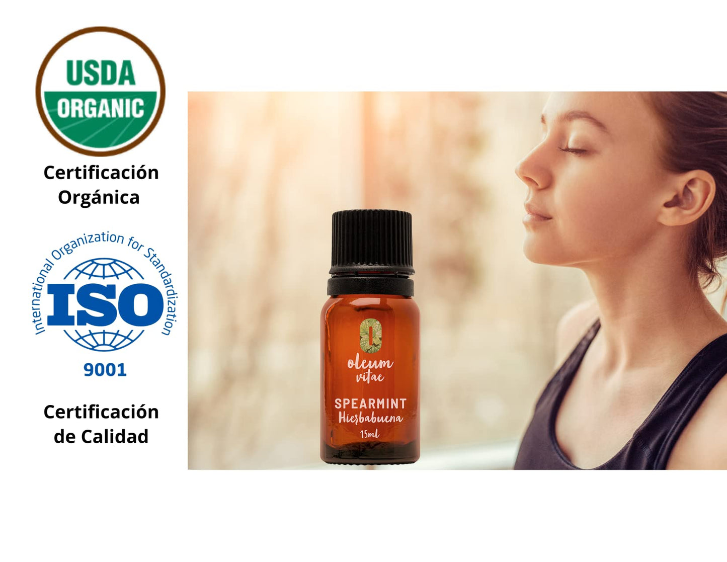 Aceite Esencial OLEUM VITAE Hierbabuena 100% Puro y Orgánico Certificado USDA 15 ml