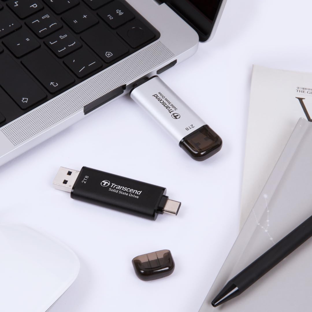 Disco Duro SSD Portátil Transcend 1TB Negro USB 3.2 Gen 2 2-in-1 Type C y A para Windows y Mac