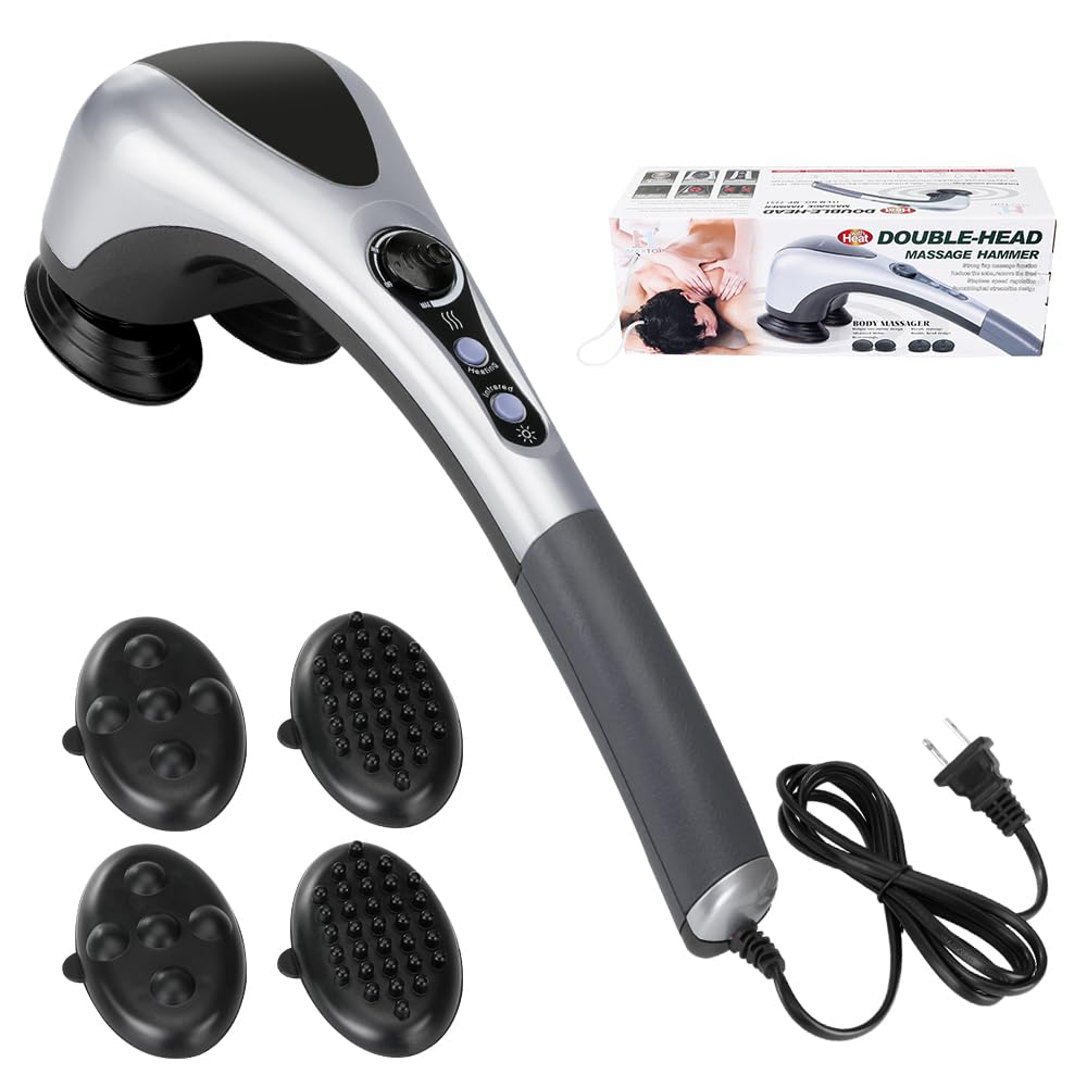 Lukovee Masajeador De Espalda Eléctrico, Masajeador Muscular De Tejido Profundo Recargable De Mano, 4 Cabezales De Masaje 5 Intensidad, Función De Calefacción, El Alivio De Dolores Para Cuerpo Completo