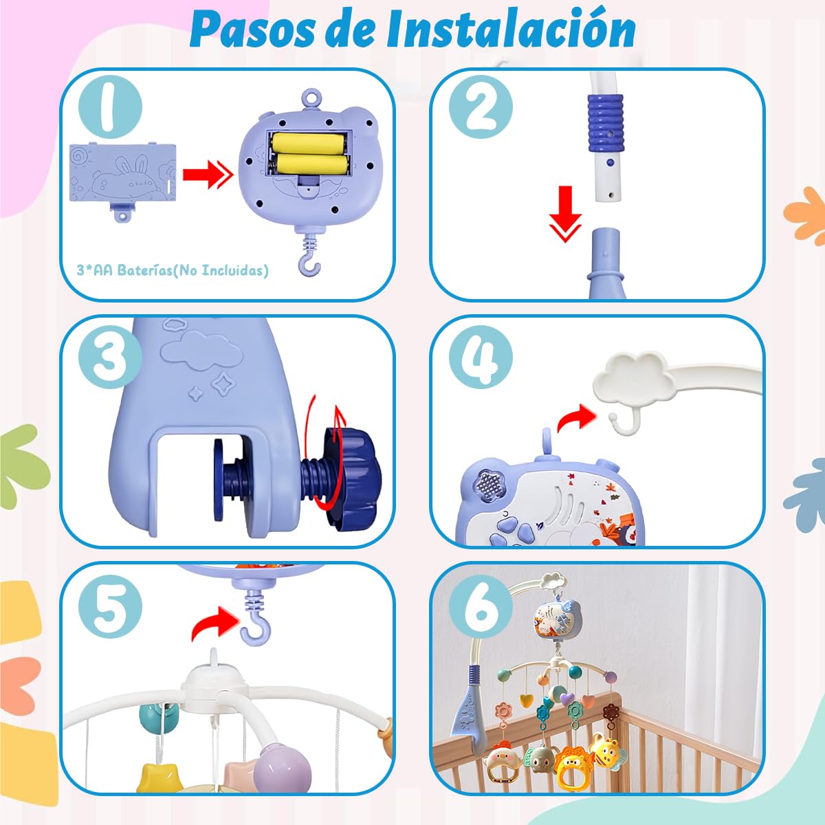 FHZLAJ Móvil para Cuna de Bebé, Móvil de Cama Decoración Infantil con Música Luz Nocturna Rotación 360°Control Remoto Proyección de Estrellas, Juguetes Colgantes Giratorios Regalo para Recién Nacidos