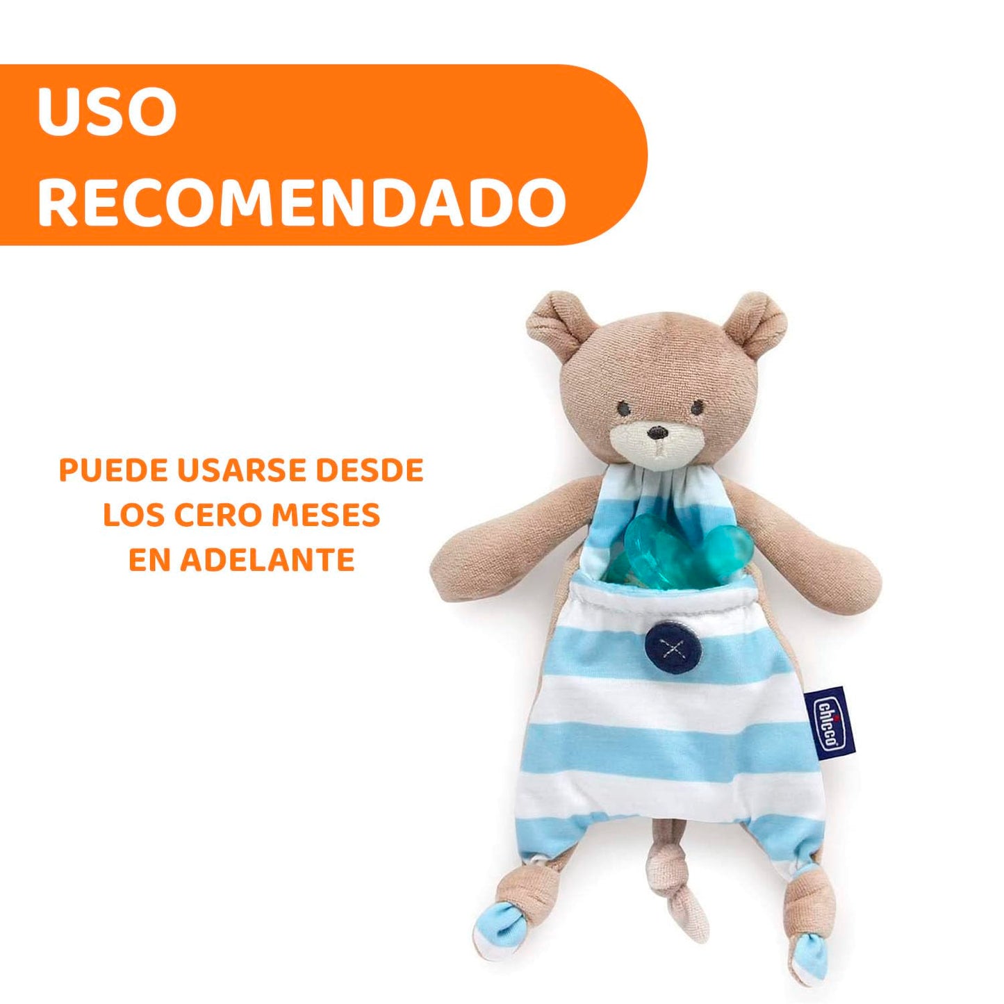 CHICCO, Porta Chupón Pocket Friend, Color Azul