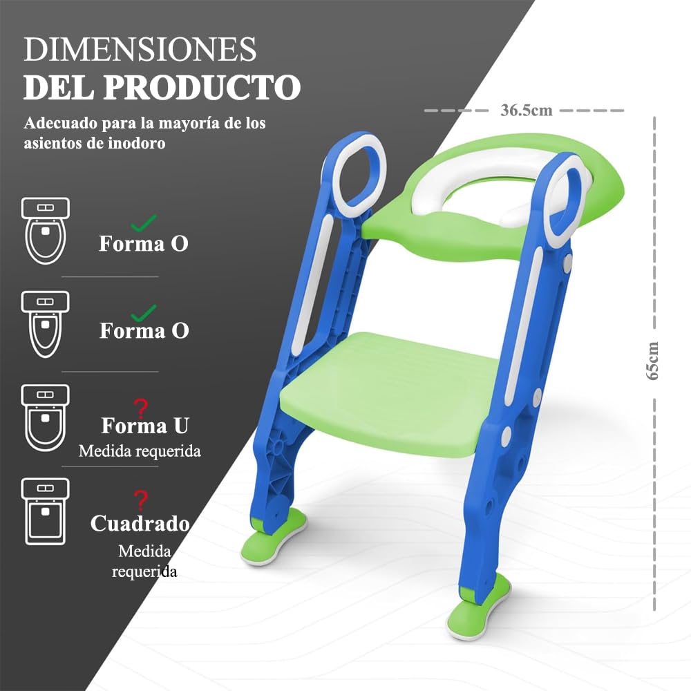 Baño Entrenador Niño, Asiento Entrenador para Baño con Tapizado y Escalera Antideslizante, Plegable Escalera para Baño Niños, Fácil de Guardar, Asiento Ergonómico, Edad de 3 a 10 Años, Verde Azulado