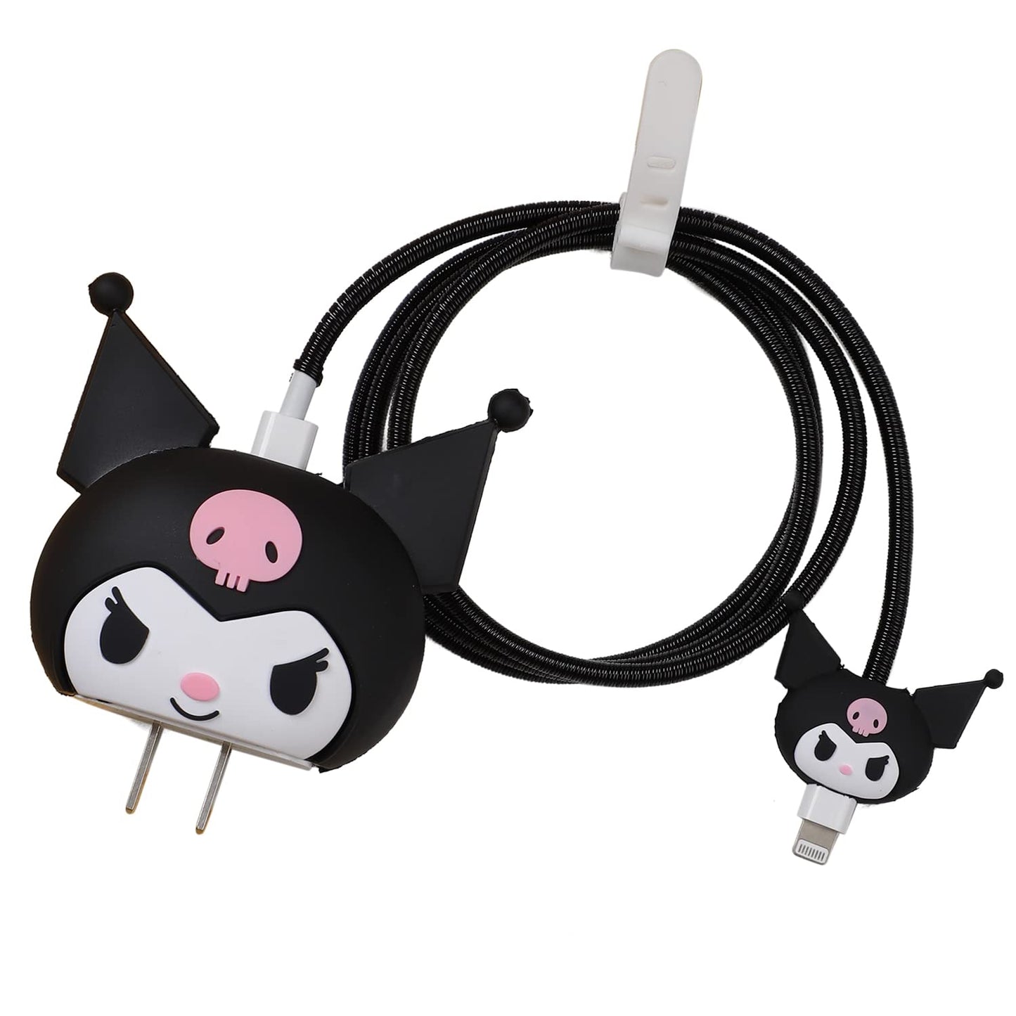 Tospania - Bonita funda protectora 3D para cargador con diseño de caricaturas, compatible con adaptador de corriente USB-C de 20 W de Apple y cable Lightning (Kuro negro)