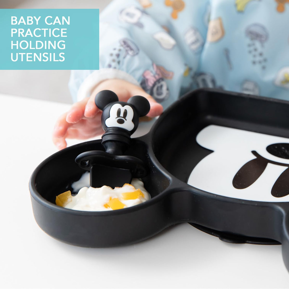 Bumkins Disney Mickey Mouse - Dispositivo de agarre de silicona, para entrenamiento de 6 meses, base de succión, 100% silicona apta para alimentos, apto para horno, microondas, congelador y lavaplatos