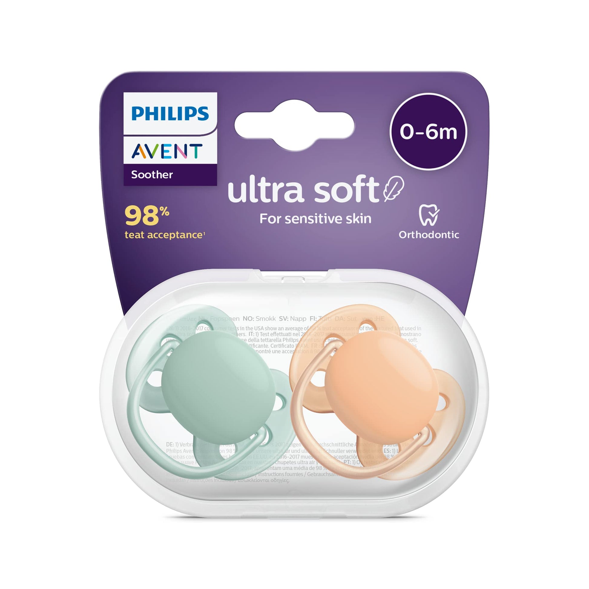 Chupones Philips Avent Ultra Soft Azul Sin BPA para Bebés de 0 a 6 Meses Paquete Doble