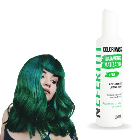 Tratamiento para el Cabello Nefertiti Vert Verde con Keratina y Proteína de Trigo Sin Parabenos