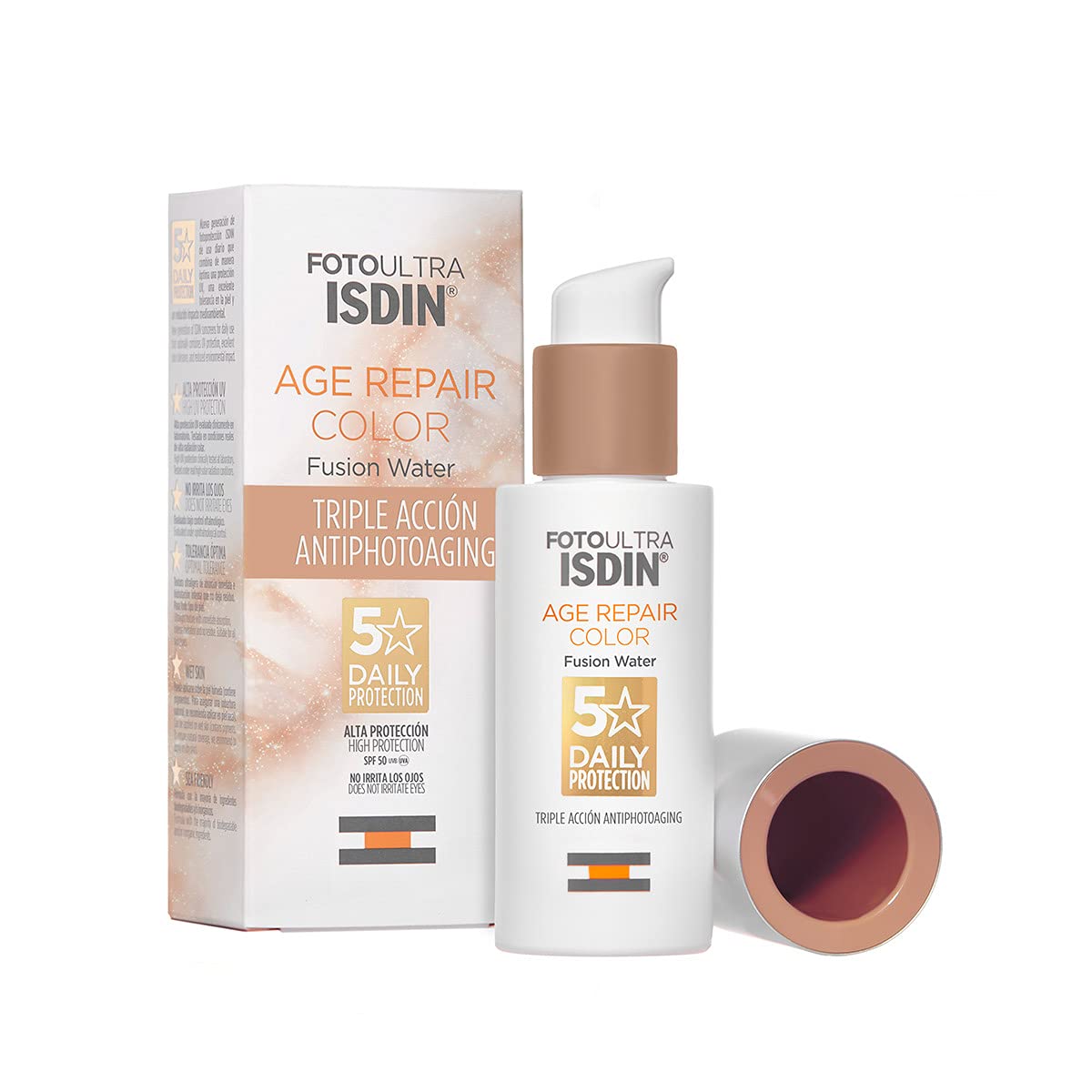 ISDIN Isdinceutics vital eyes, crema contorno de ojos antiarrugas,15 ml + FotoUltra Age Repair Fusion Color Water SPF 50 - Protector solar facial de fase acuosa,con color, 50 ml