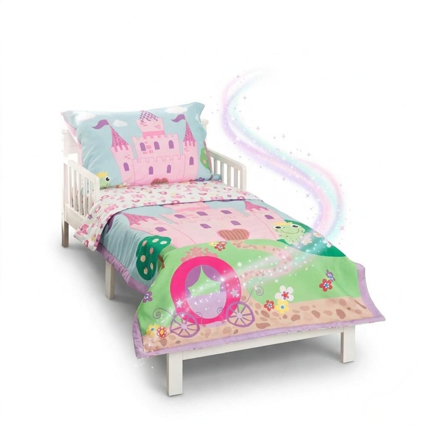 Everyday Kids - Juego de ropa de cama de 4 piezas para niños pequeños - Princess Storyland - Incluye edredón, sábana encimera, sábana bajera ajustable y funda de almohada reversible