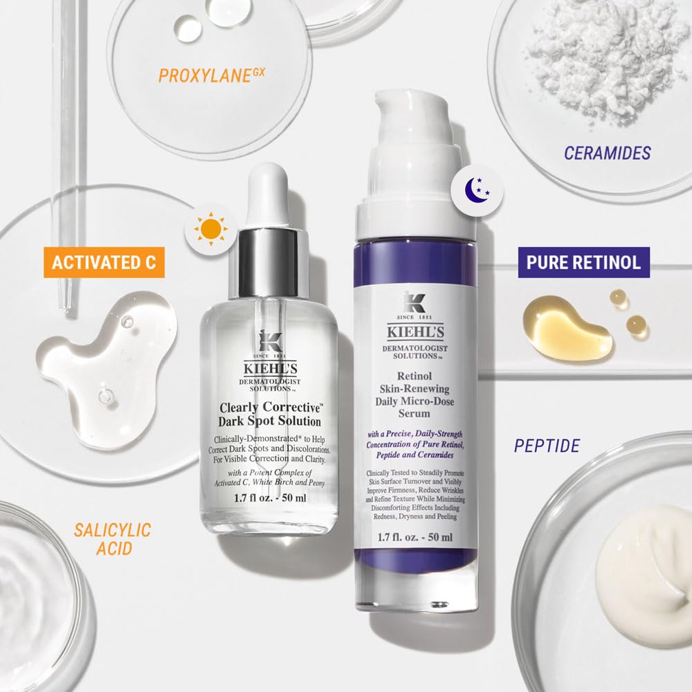 Kiehl's, Clearly Corrective, Dark Spot Solution, Suero Corrector de Manchas Oscuras, Aumenta la Luminosidad y Unifica el Tono de Piel, 15 ml