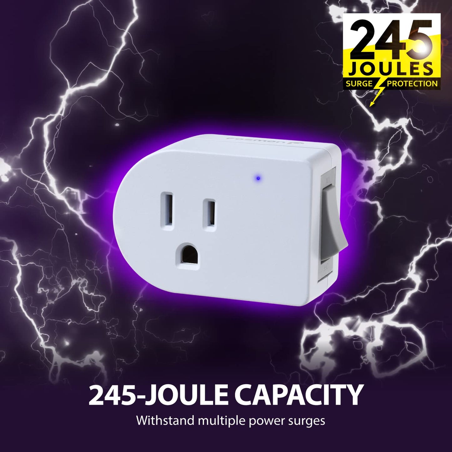 Fosmon toma a tierra con interruptor de encendido/apagado (4 unidades), interruptor extensor de enchufe eléctrico de 3 clavijas, adaptador de corriente de un solo puerto 245J, protector de