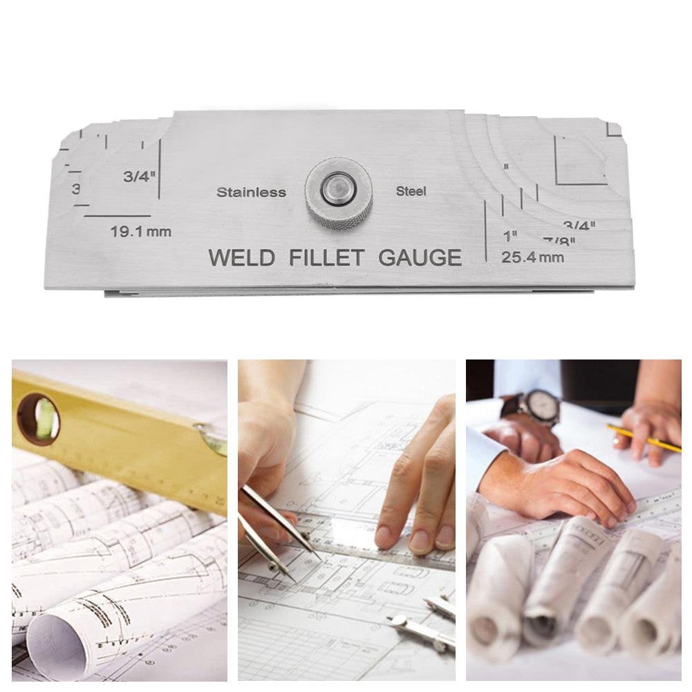 Juego de medidores de inspección de soldadura de filete de 7 piezas con estuche de cuero - (1/8 "- 1") Medición cubital y pulgada para verificar la longitud de la pierna y el grosor.