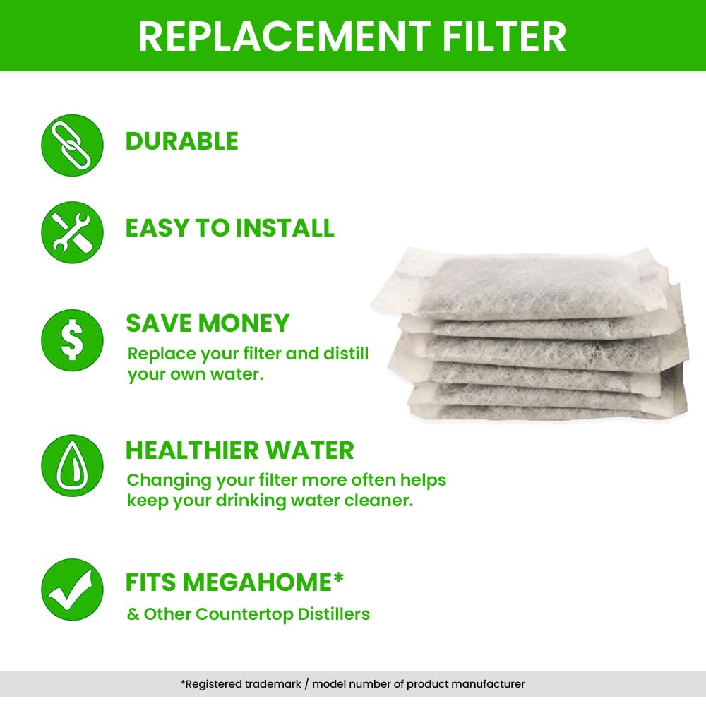 Activated Charcoal Water Filter Replacements - Great for Megahome and Other Countertop Water Distillers - Pack of 36 - Deluxe Version