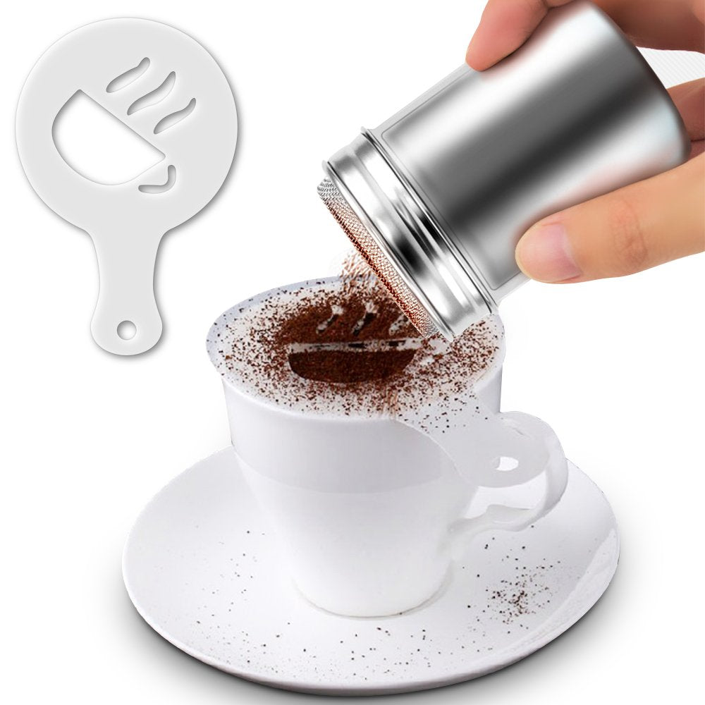 Dispensador de Cacao SENHAI Acero Inoxidable con Tapa y 16 Plantillas