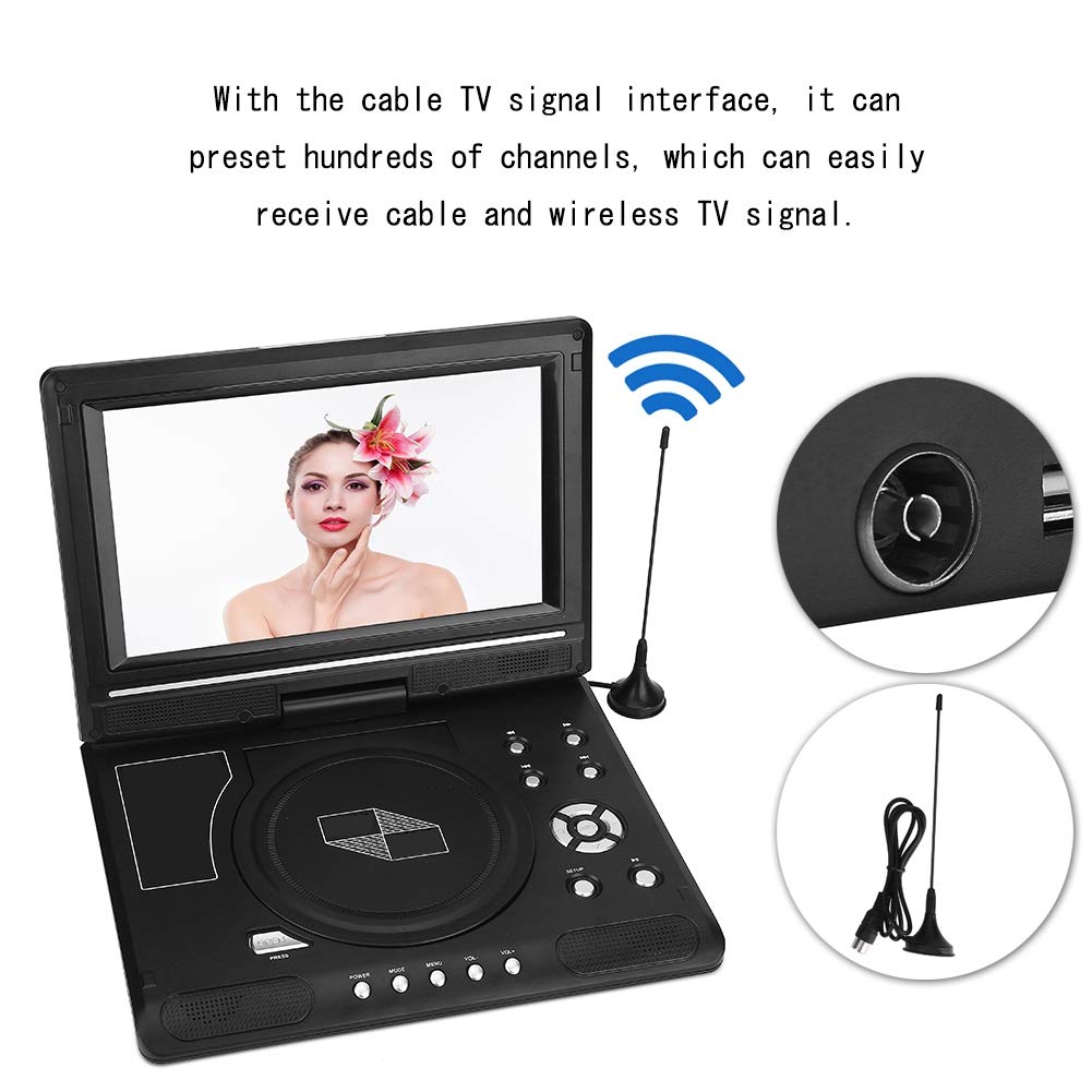 Bewinner 9.8 '' LCD DVD Player, 3in1 HD Reproductor de DVD portátil (Receptor de Radio DVD/TV/FM), 270 girados de Manera Flexible Reproductor de DVD CD Adecuado para Hogar, Coche, Camping