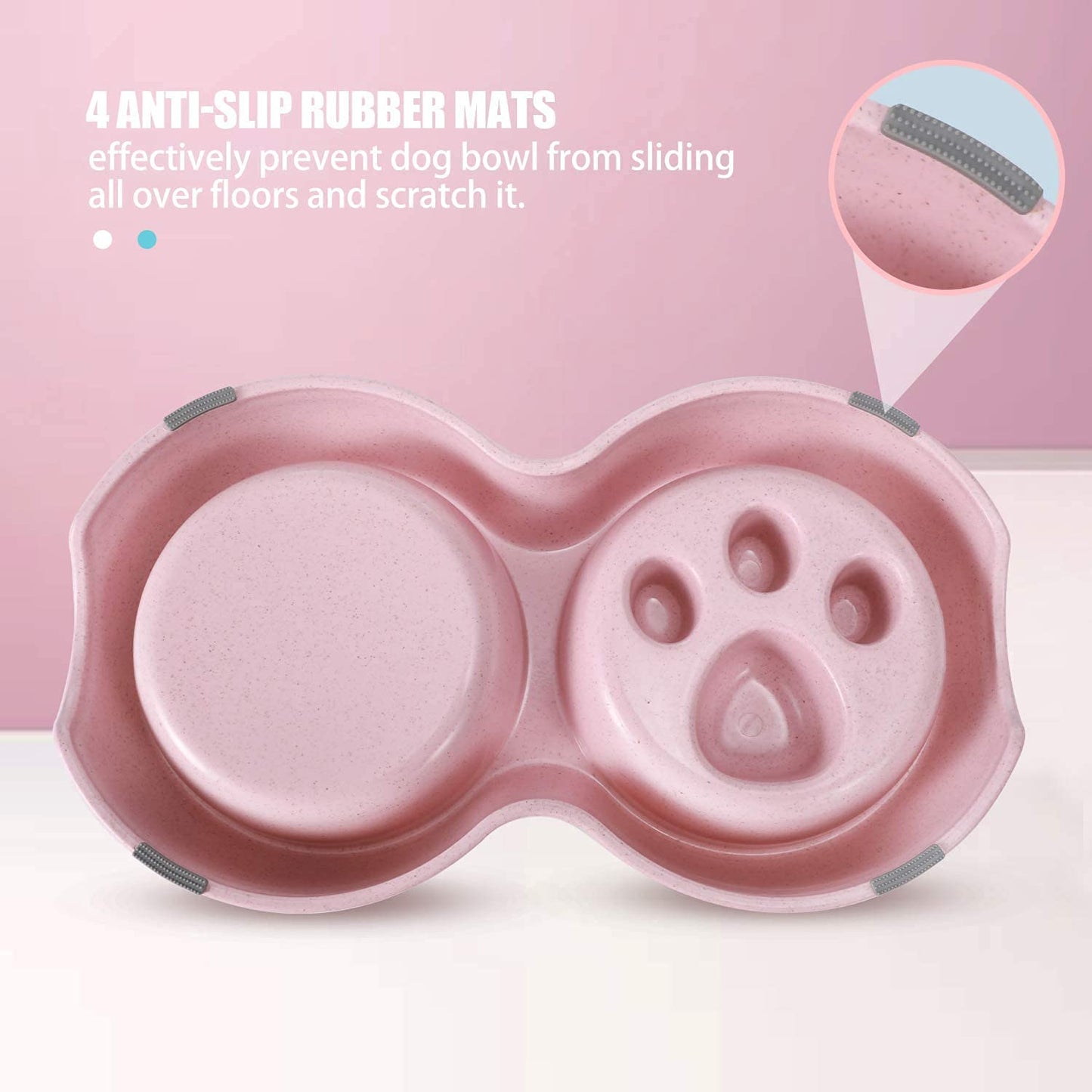 FUXINGONE Comedero para Perros y Gato, Platos para Mascota de Acero Inoxidable con tapete Antideslizante, Tazones Dobles para Agua y Comida, para Perros y Gatos (Rosa)