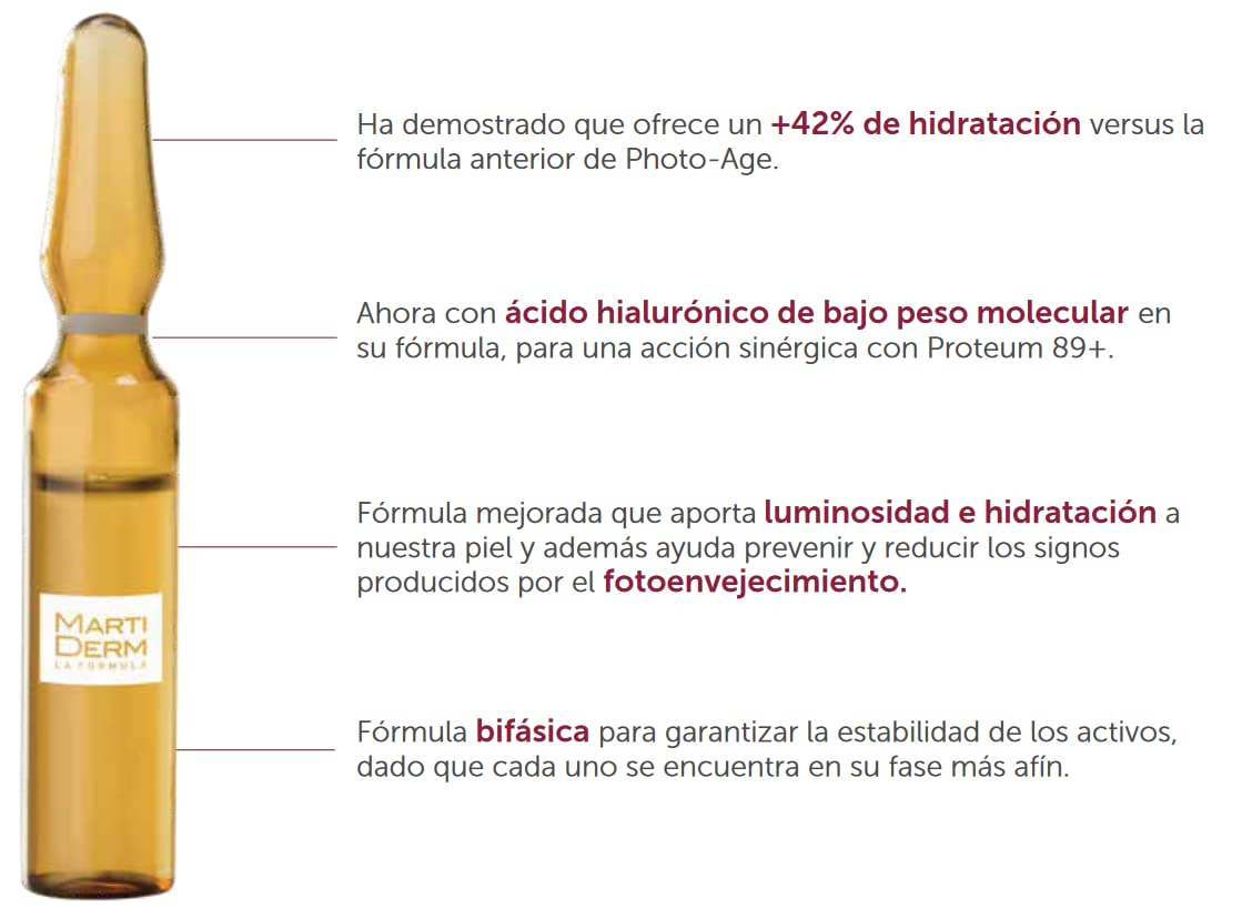 MartiDerm Photo-age Ampolletas faciales super hidratantes. 15% Vitamina C + Proteoglicanos + Repair Complex + Vitamina F. Hidrata, reafirma, Ilumina. Reduce arrugas y flacides - 30 ampolletas