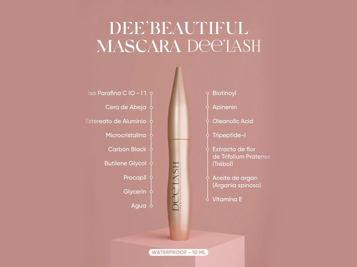 Dee’Beautiful Mascara - Rímel Natural con Vitamina B5 y Aceite de Argán - Pestañas Más Largas, Fuertes y Abundantes - Fórmula Resistente al Agua