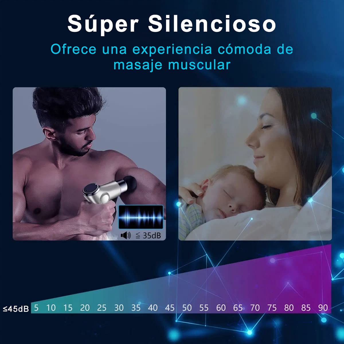 Pistola de Masaje, Mini Pistola Masaje Muscular con 32 Niveles Ajustable, Masajeador de percusión de Tejido Profundo silencioso con 8 Cabezales de Masaje, USB Recargable