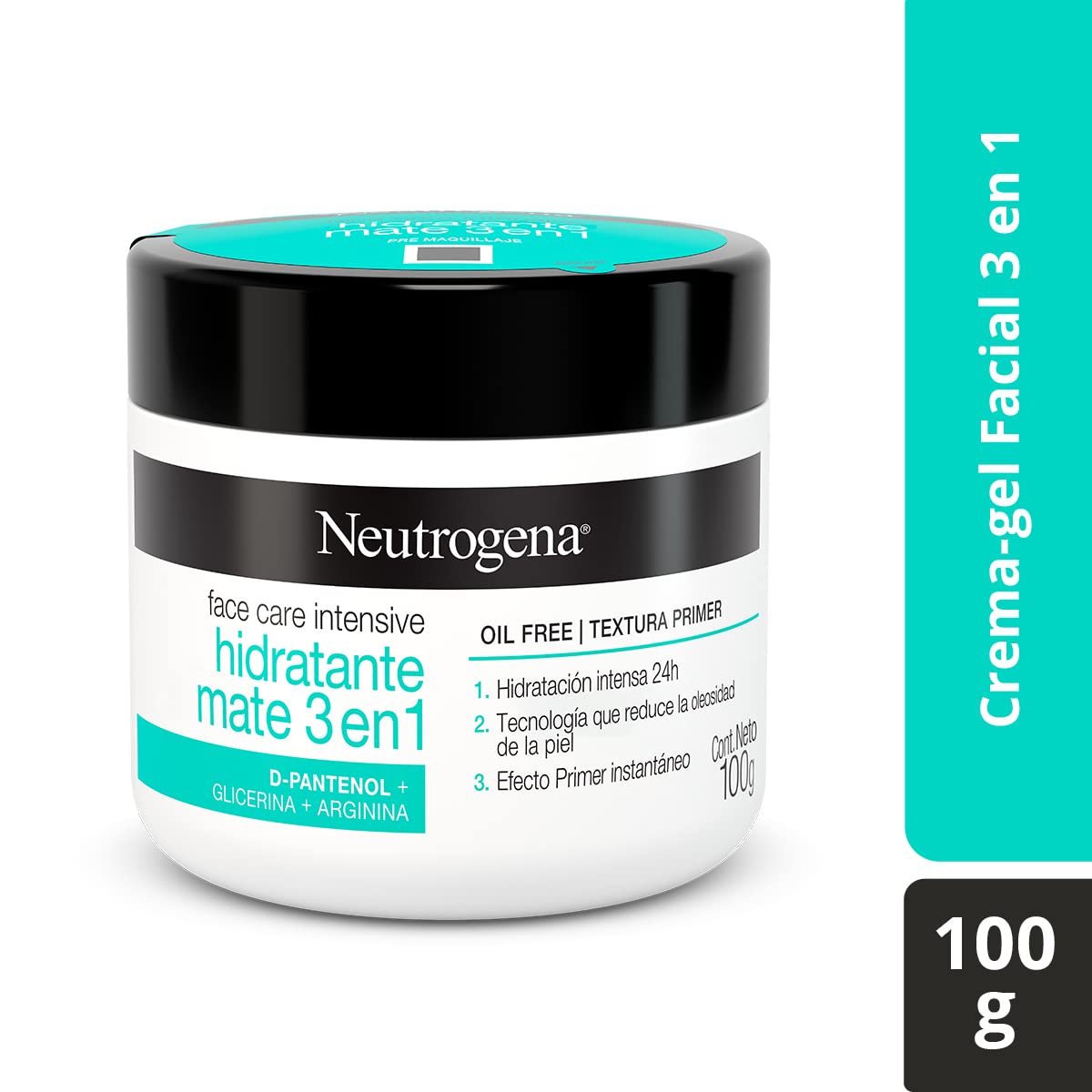 Crema Hidratante Facial Mate 3 en 1 Neutrogena Face Care Intensive D Pantenol 100g + Crema corporal en gel Hydro Boost Ácido Hialurónico 400 ml