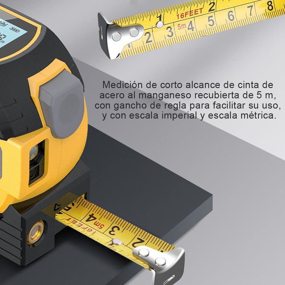 Linmeng Cinta Métrica Láser Telémetro Láser 3 En 1, Regla de Cinta Métrica de 5M, Pantalla LCD con Retroiluminación, Medidor de Distancia, Dispositivo de Medición de Edificios, Volumen de Área(40 m)
