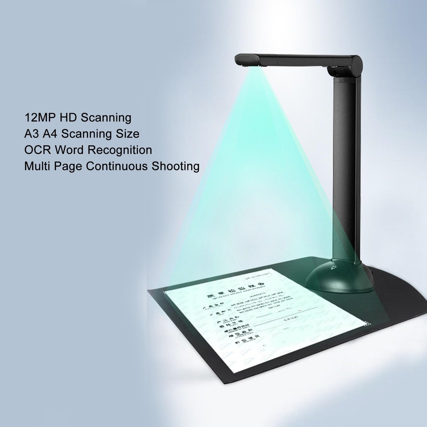 Escáner de Documentos Portátil HD 12MP con luz LED y OCR para la enseñanza en la oficina