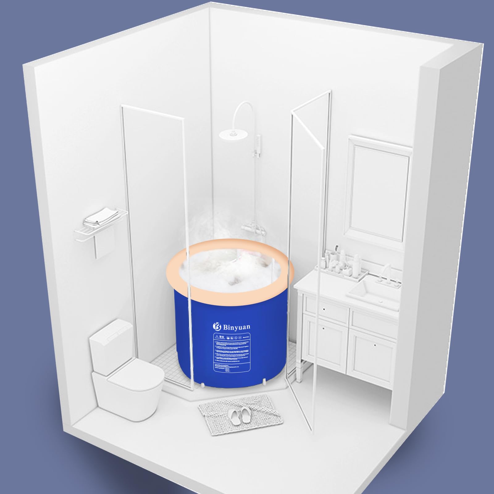 Bañera Inflable Plegable Hidroterapia Plástico Azul Espacio Pequeño para Adultos