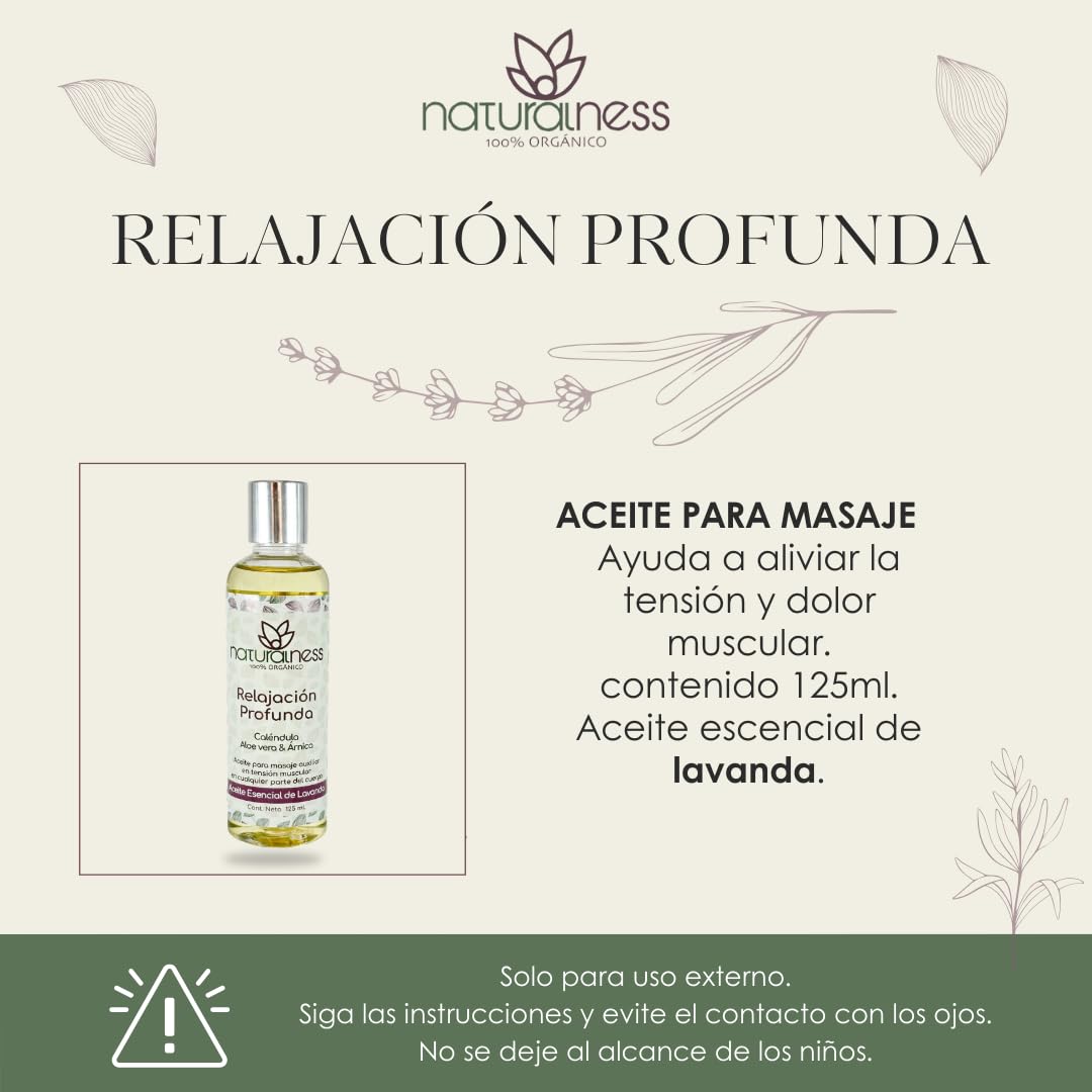 Aceite para Masaje Naturalness Relajación Profunda 125 ml a Base de Extractos Herbales y Aceites Esenciales Naturales