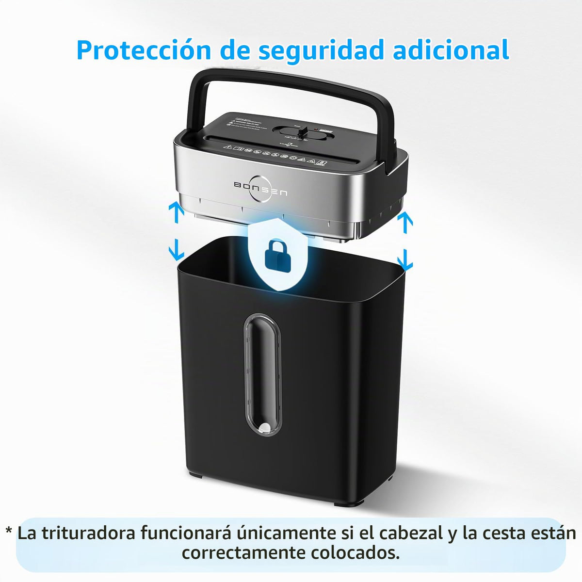 Trituradora de Papel Bonsen Negra de 4 Galones y 8 Hojas de Corte Cruzado para Oficina en Casa