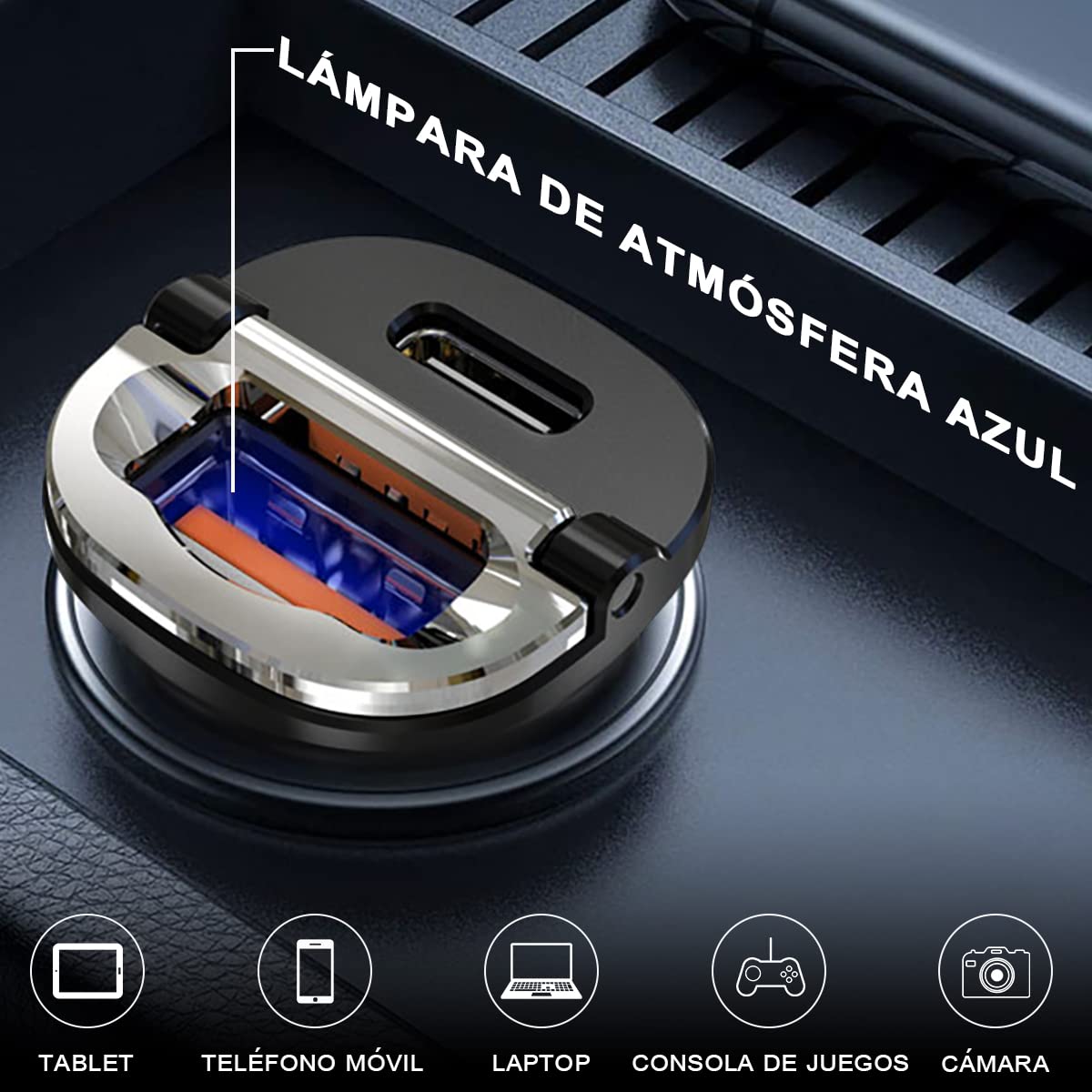 MOYAC Cargador para Auto, Carga Rápida con USB C PD 20W y USB QC3.0 18W, Cargador Metálico de Coche 38W, Compatible con iPhone 14/15/16, iPad Pro/Air/Mini, Galaxy S24/S23/S22, Xiaomi