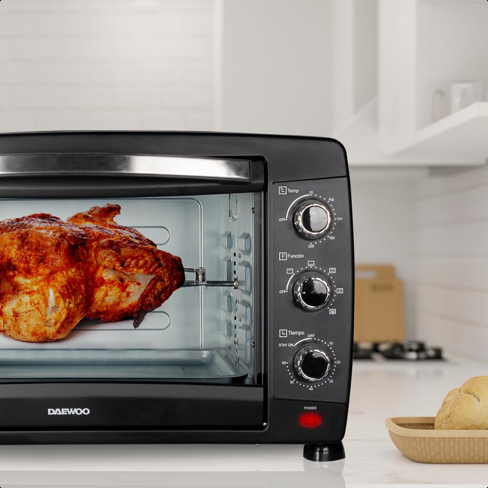 DAEWOO Horno tostador de 40 L Daewoo DOT-1666 con control de temperatura ajustable y temporizador y puerta de vidrio templado