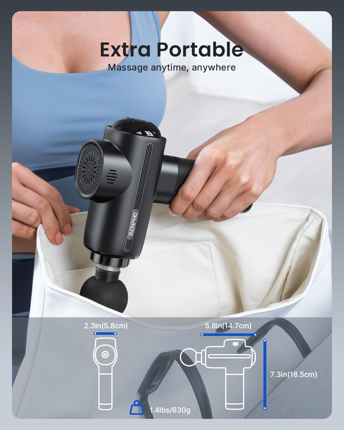RENPHO Pistola de Masaje de Tejido Profundo con Cabezal Frío y Calor, Pistola Masajeadora Muscular de Mano con Estuche de Transporte, Masajeador Corporal para Cuello y Espalda, Regalos