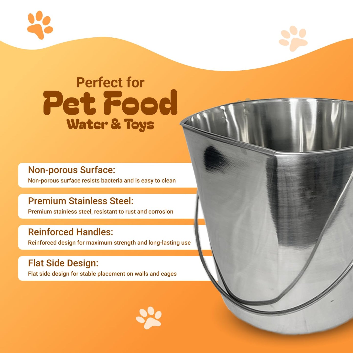 Advance Pet Products Cubo Plano de Acero Inoxidable Pesado, Plano de 2 Cuartos