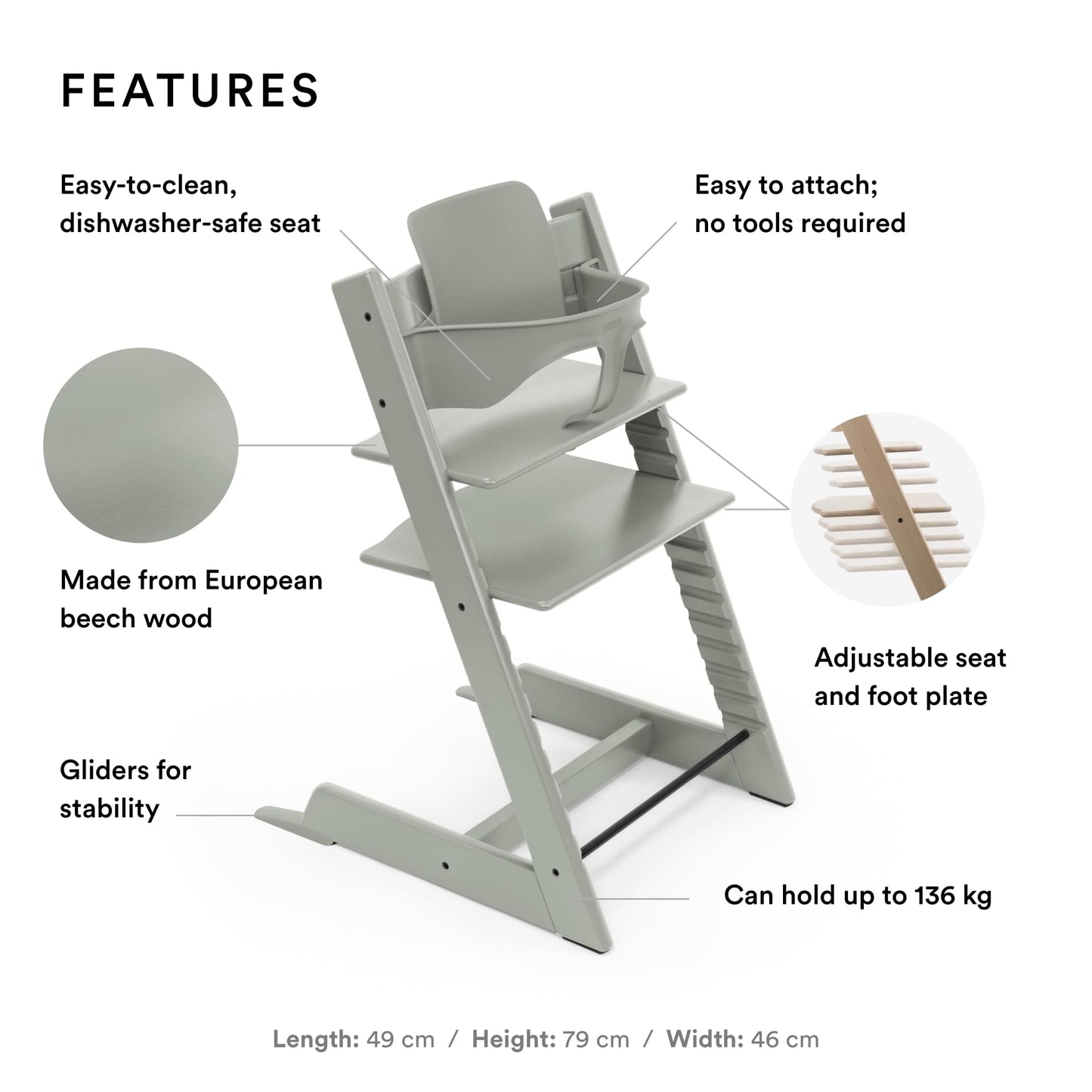 Silla Tripp Trapp de Stokke con Baby Set - Silla ajustable y evolutiva para niños y adultos - Ergonómica & diseño atemporal (Verde Glaciar)