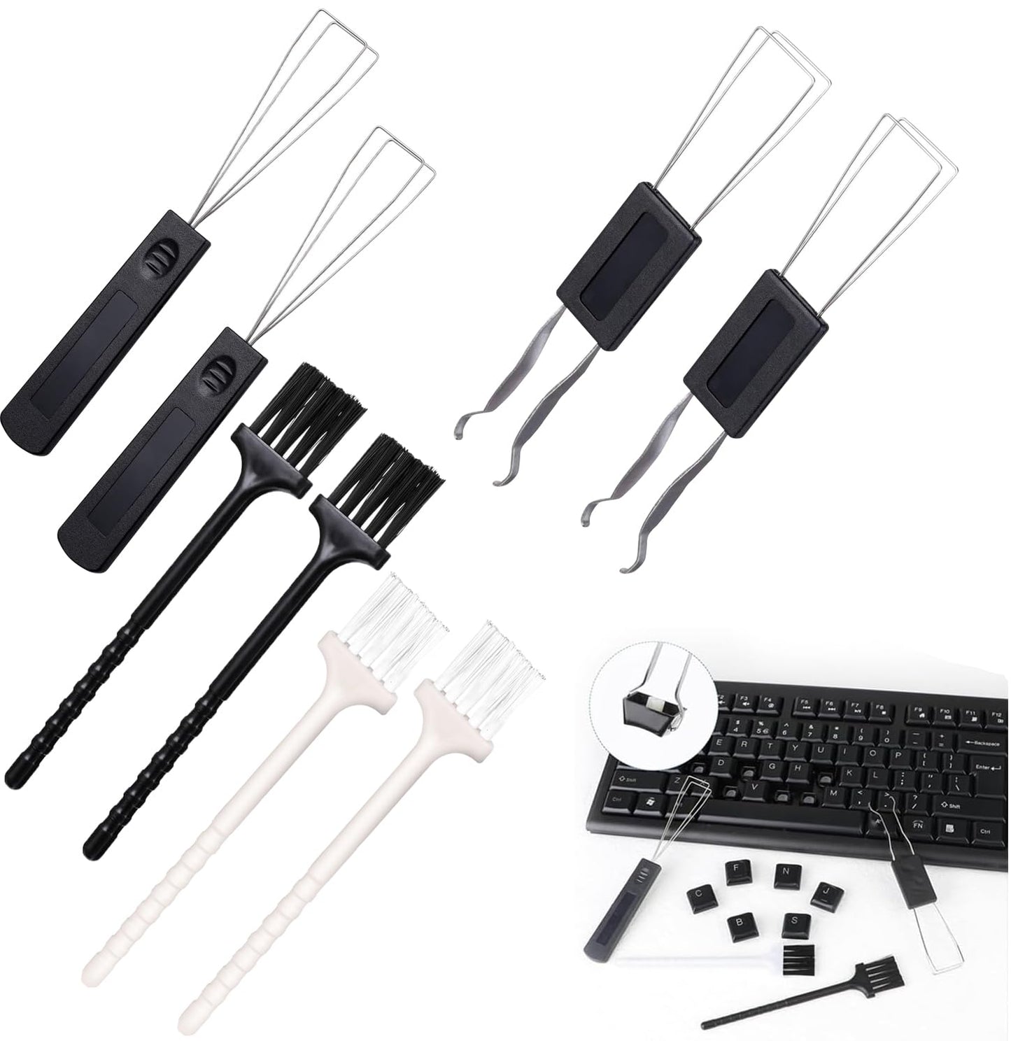 OSALOLO 8 Piezas Extractor De Teclas Extractor De Teclas de Metal Acero Inoxidable Removedor De Teclado con Cepillo para Teclado Herramienta Imprescindible para Teclado y Limpieza del Hogar, Negro