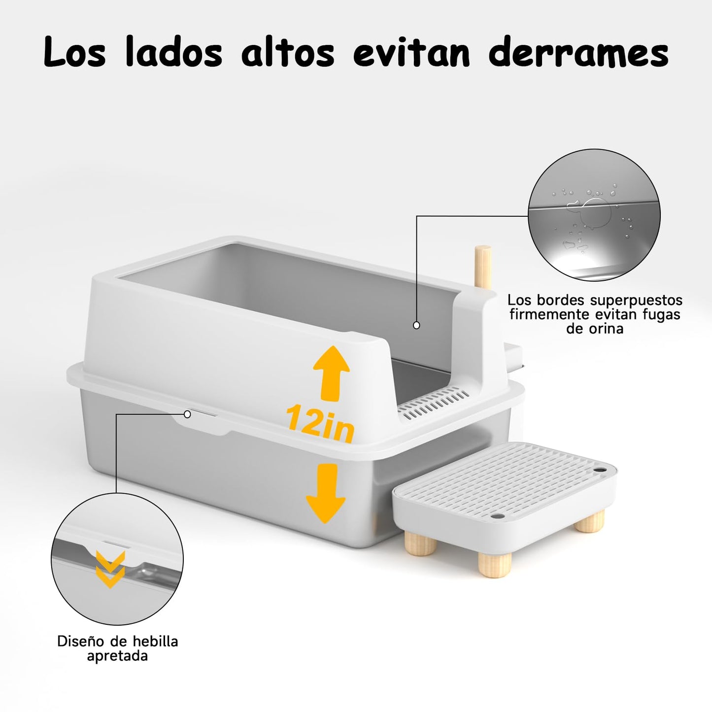 Arenero para Gato Acero Inoxidable, Caja de Arena con Tapa Arenero Grande para Gato Para gatos grandes, Caja de arena autolimpiable con pala y filtro antifugas, Prueba de olores y fácil de limpiar
