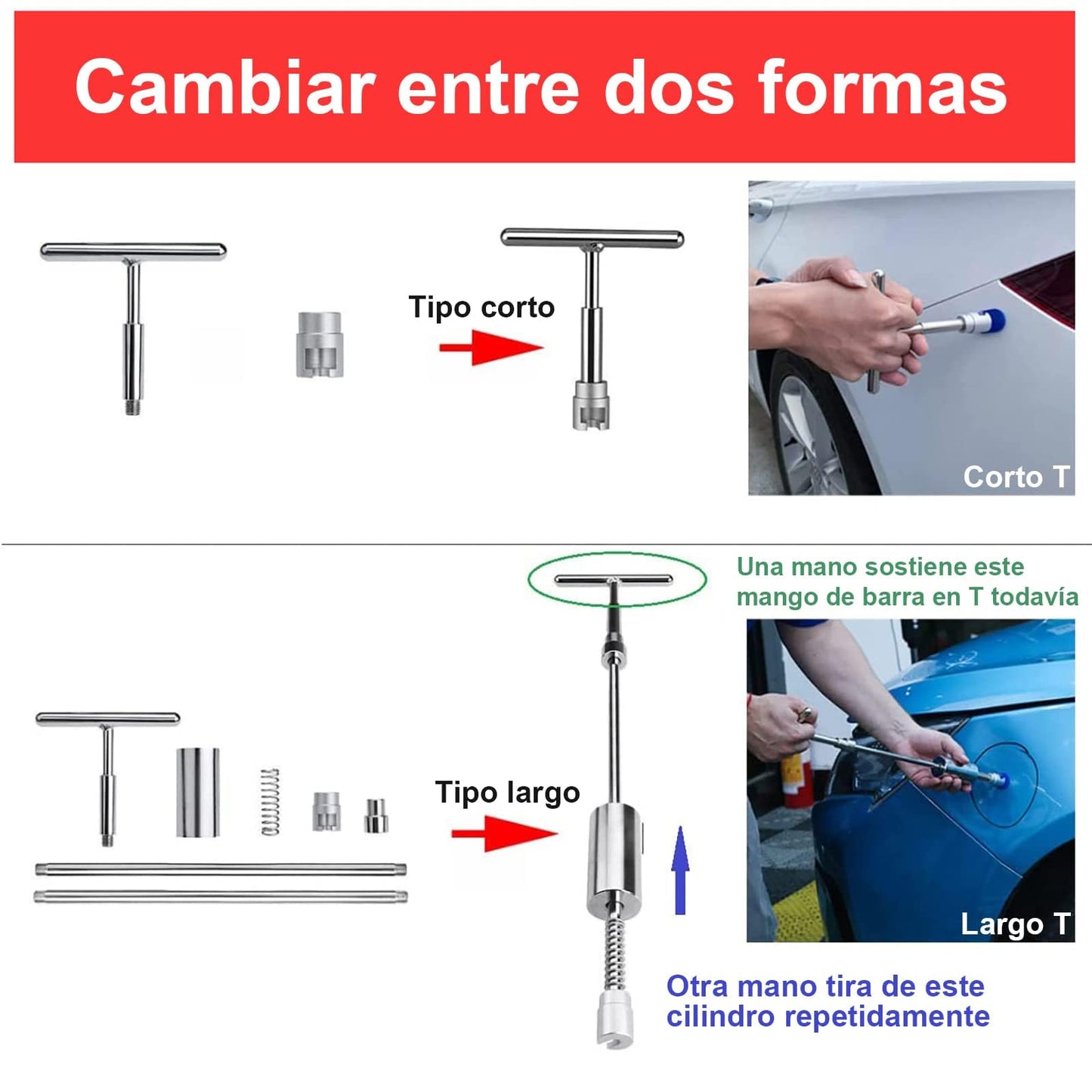 Kit de Extractor de abolladuras, Herramienta de reparación de abolladuras sin Pintura, Adecuado para Coche, Frigorífico o Moto de abolladuras pequeñas Grandes