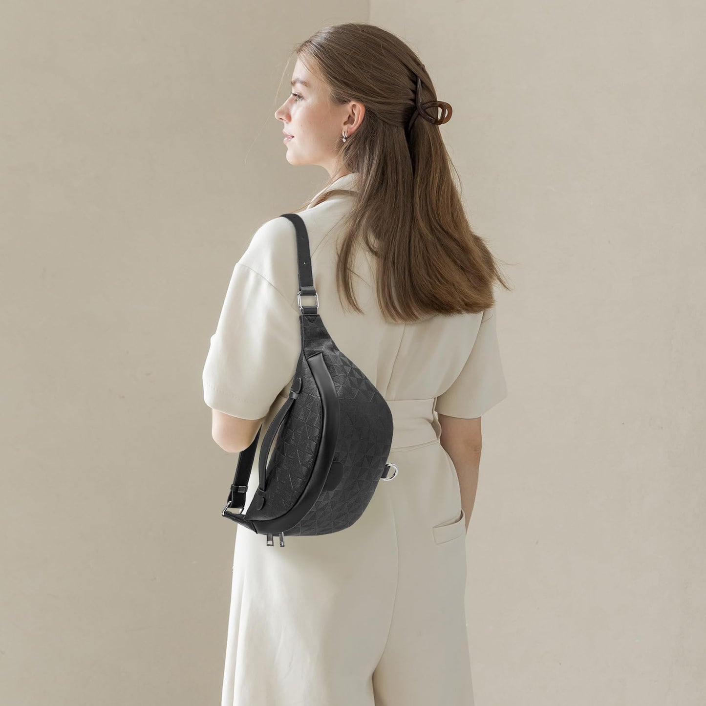 anck Riñonera bandolera para mujer, bolso bandolera para mujer, bolso pequeño en el pecho, riñonera a cuadros para mujer diseñador, moleteado Negro, Bolsa para cinturón