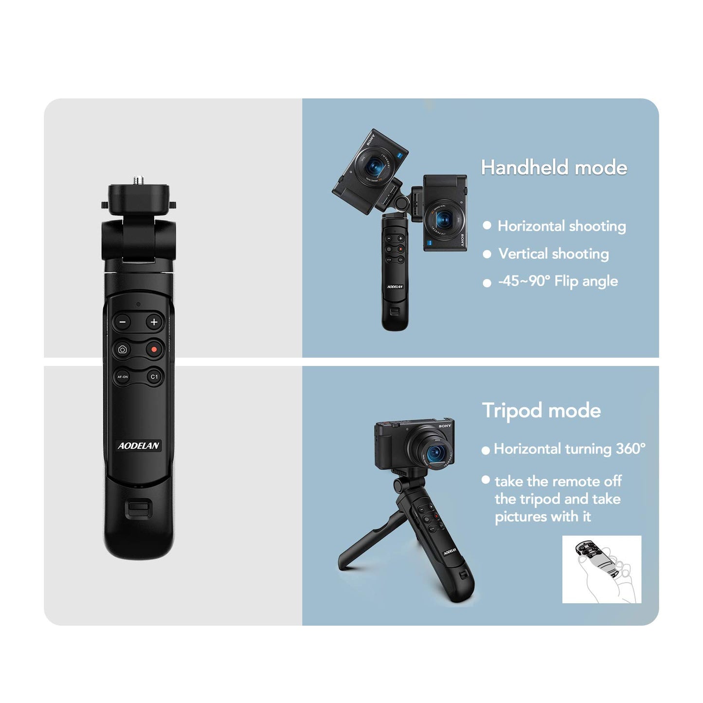 AODELAN - Trípode inalámbrico con control remoto para Vlogging, para Sony ZV-E10, ZV-1F, ZV-E10 II, a6100, a6400, a6600, a7 III, a7R III, a7R IV, a9, a9 II, reemplazar Sony GP-VPT2BT