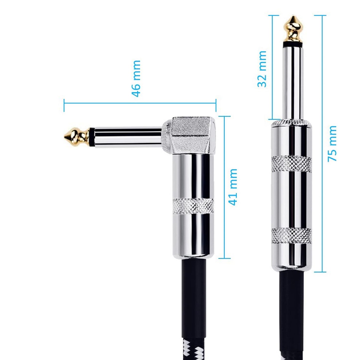 Abigale Cable para Guitarra Eléctrica - Cable para Bajo, Amplificador e Instrumentos Musicales - Conector 1/4 RCA en Ángulo y Recto, Trenzado de Nylon, Resistente a Interferencias (3 Metros)