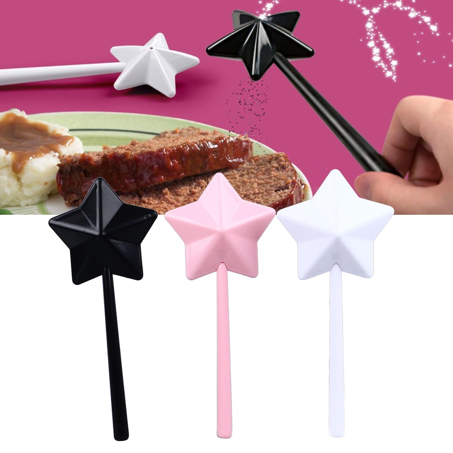 Lindo y único Salero y Pimentero con Varita Mágica, Material Plástico, Condimento Preciso, Accesorios de Cocina Encantadores y Prácticos para Mejorar su Experiencia Gastronómica