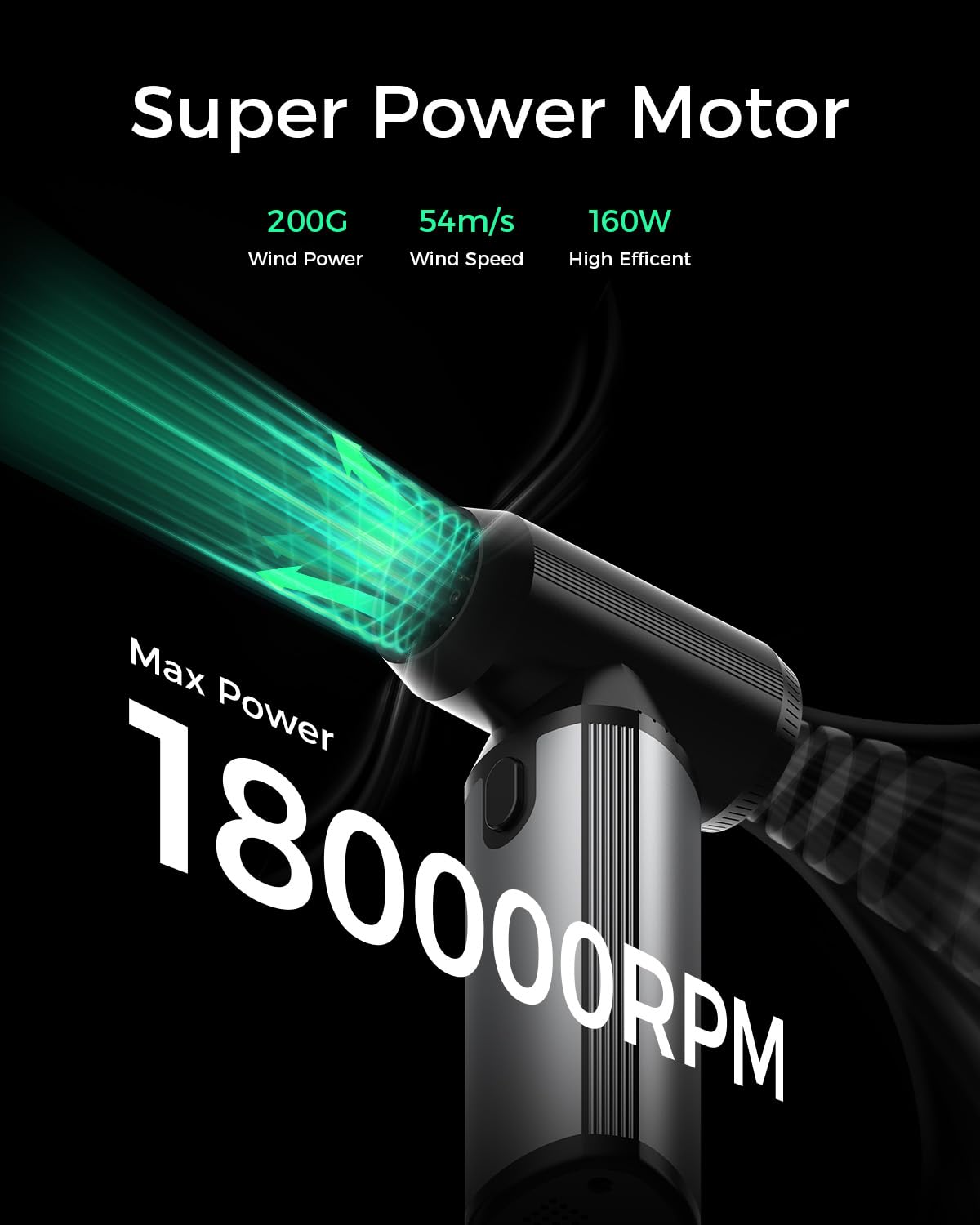 EG Evoger - Plumero de aire eléctrico, 180000 rpm, plumero de aire inalámbrico de mano de 10000 mAh, soplador de polvo ajustable de 3 engranajes para computadora, teclado, exterior, casa, coche