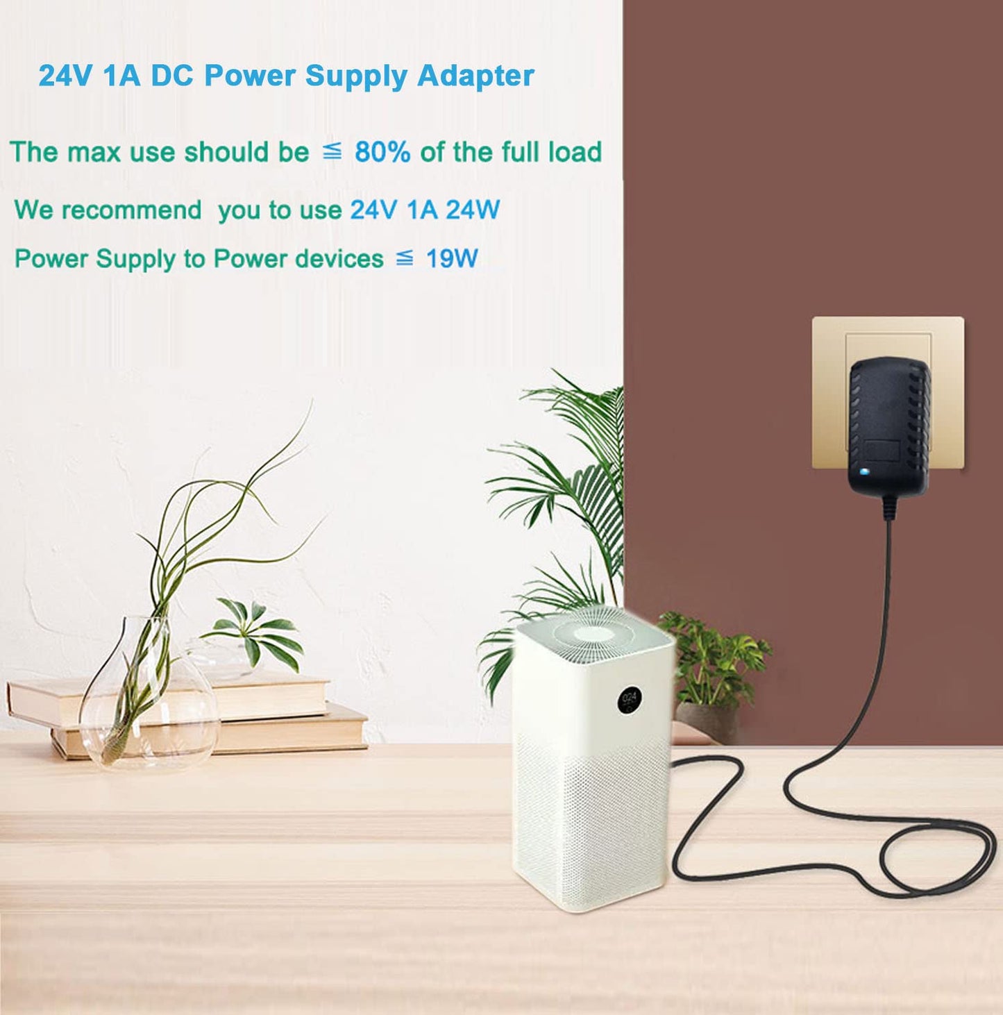 Adaptador de CA Negro para Tira de Luz LED, Cámara CCTV, Bomba de CC 24V 1A 24W Enchufe 5,5mm x 2,5mm