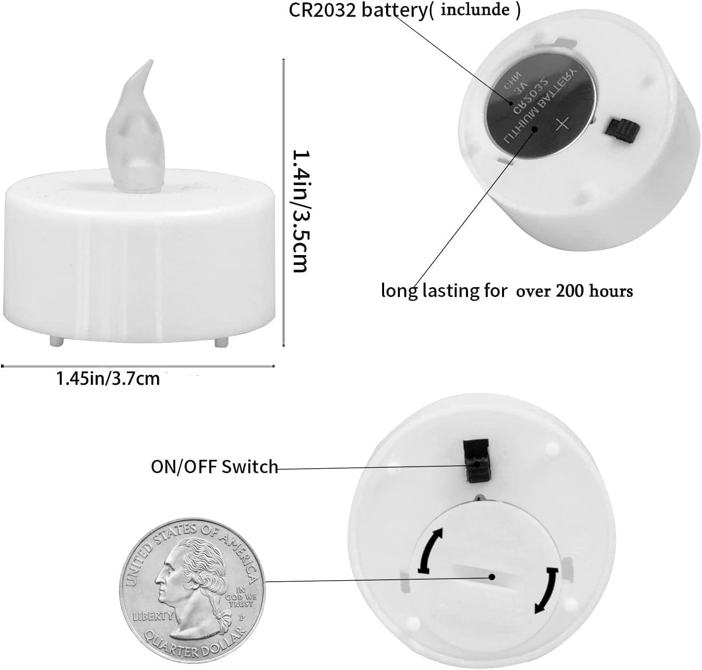 Anziner - Paquete de 100 velas de té LED sin llama realistas y brillantes que duran 200 horas más largas que funcionan con pilas, luces de té eléctricas para bodas, Halloween, Navidad (amarillo